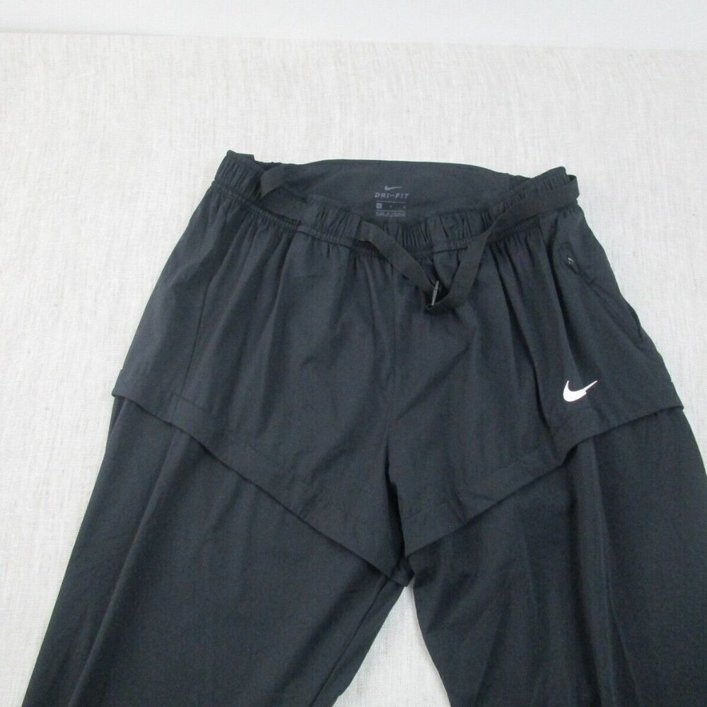 Nike Track‎ Pants Womens Large Black Dri Fit Straight Leg Waist Belted Logo - Picture 3 of 10